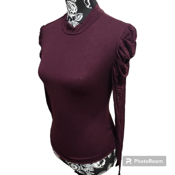 ALYA Mock Neck Puffy Shoulder Long Sleeve Top - Picture 3 of 4